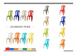 armless yellow blue teal orange brown white and black red chair pure plastic 4 legs white background