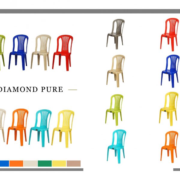 armless yellow blue teal orange brown white and black red chair pure plastic 4 legs white background