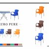 orange blue brown chair with 4 metal support pure plastic white background