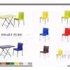 green red blue brown chair with 4 metal support pure plastic white background