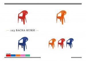 Orange and blue chair for kids white background 123 numbers design in plastic back support